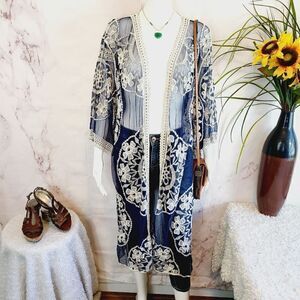 Super cute long embroidered kimono cover up